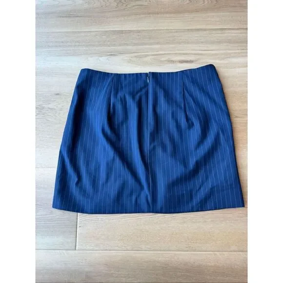 NWT Bardot Layton Navy Pinstripe Mini Skirt XL 10 Rosette Wrap Office Siren Luxe - Picture 3 of 4